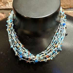 Multi-colored woven and beaded necklace